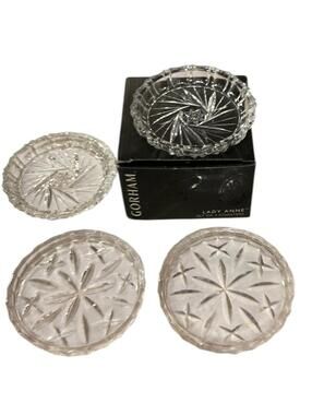 Gorham Lady Anne Crystal Coasters Set 4 Mixed Patterns With Box